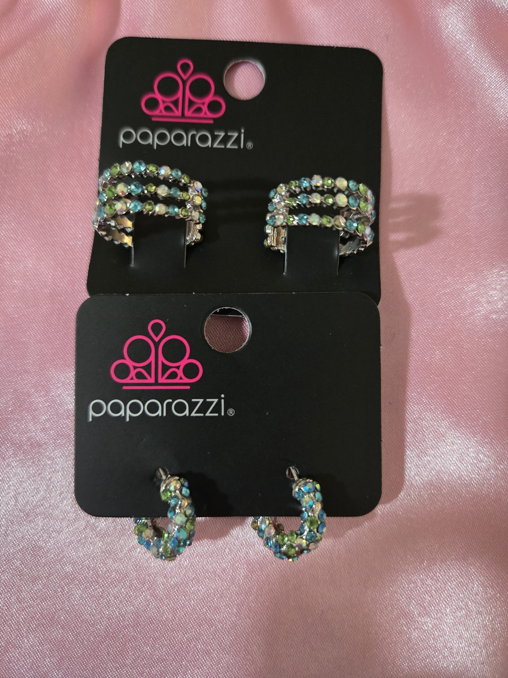 Paparazzi Iridescent Crystal Hoop Earrings Set - Aqua Multi